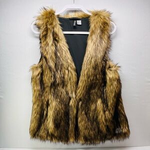 H&M Faux Fur Vest in Tan and Black